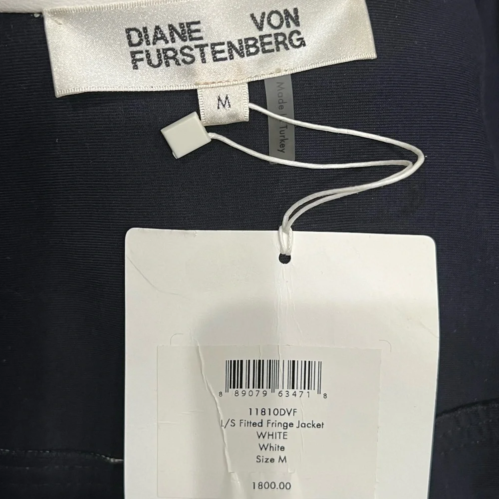 Brand new Diane Von Furstenberg fitted fringe leather jacket in white.Size M - Picture 7 of 8
